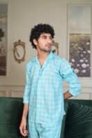 Sky blue Cambric Midnight  Printed PJ Set for men
