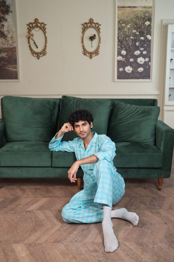 Sky blue Cambric Midnight  Printed PJ Set for men