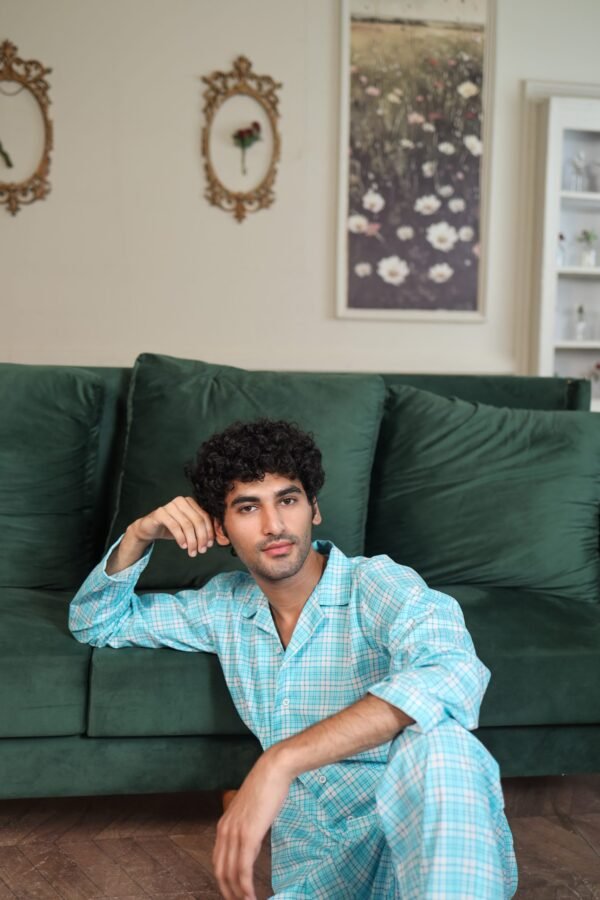 Sky blue Cambric Midnight  Printed PJ Set for men