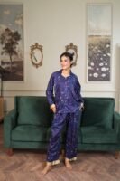 Royal Blue Cambric Sky Star Printed PJ Set for Women