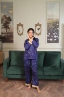 Royal Blue Cambric Sky Star Printed PJ Set for Women