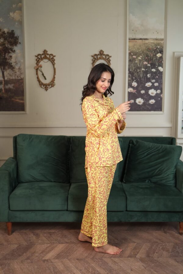 Yellow Cambric Hellow Kitty Printed PJ Set for Women