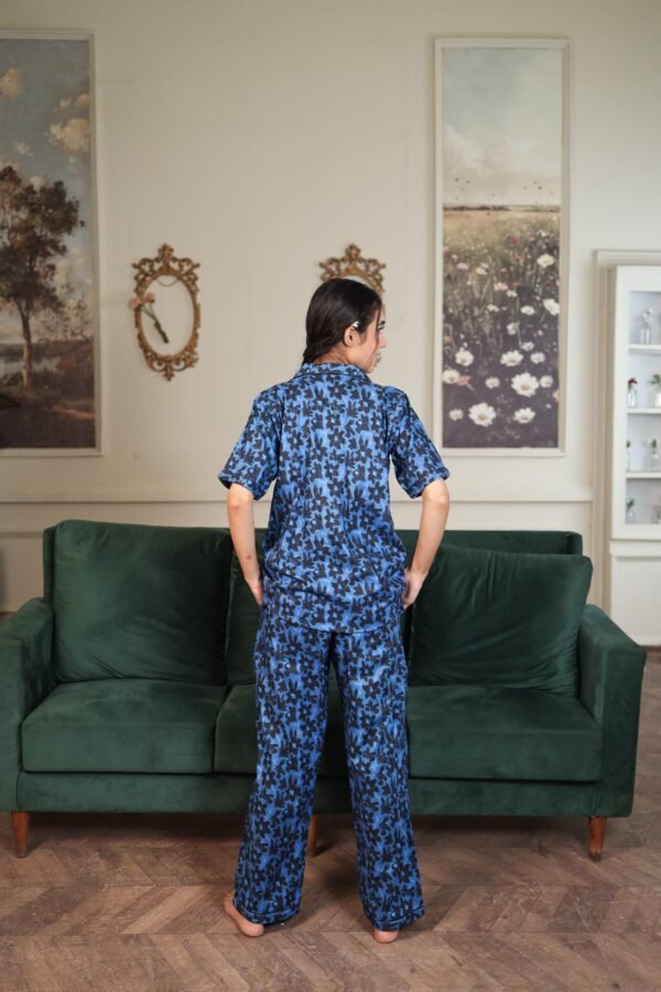 Blue Cambric Starry Bloom Printed PJ Set for Women