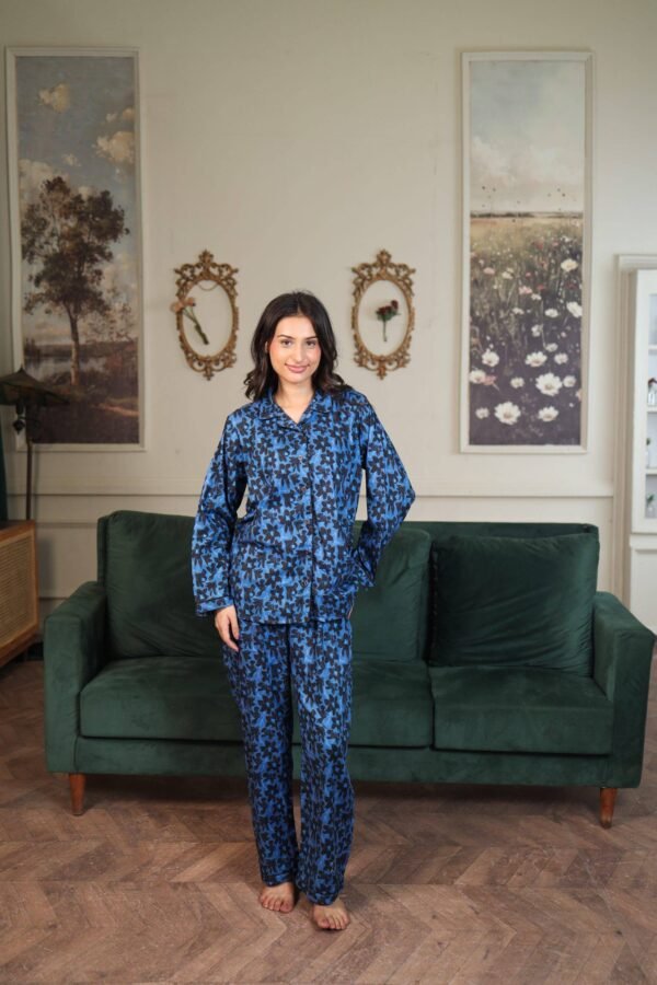 Blue Cambric Starry Bloom Printed PJ Set for Women