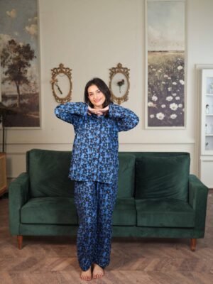 Blue Cambric Starry Bloom Printed PJ Set for Women