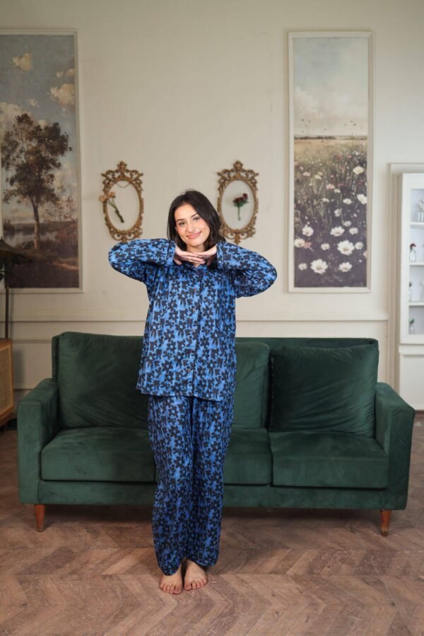 Blue Cambric Starry Bloom Printed PJ Set for Women