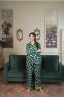 Green Glow Cambric Printed PJ Set for Women