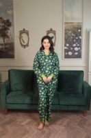 Green Glow Cambric Printed PJ Set for Women
