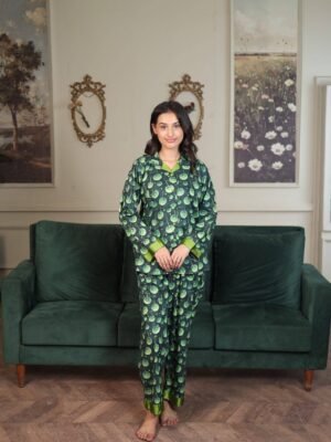 Green Glow Cambric Printed PJ Set for Women