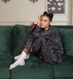 Black Cambric Bloom Printed PJ Set for Women