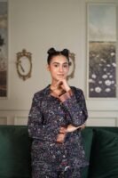 Black Cambric Bloom Printed PJ Set for Women