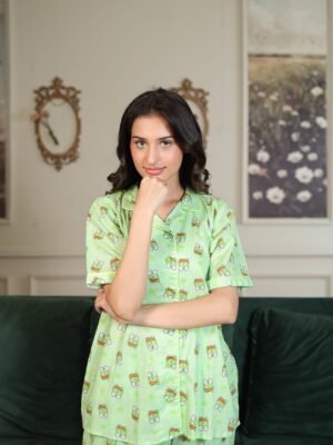 Parrot Cambric Frogi Printed PJ Set for Women