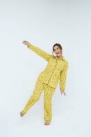 Yellow Winter Cotton Bee Printed PJ Set for Women