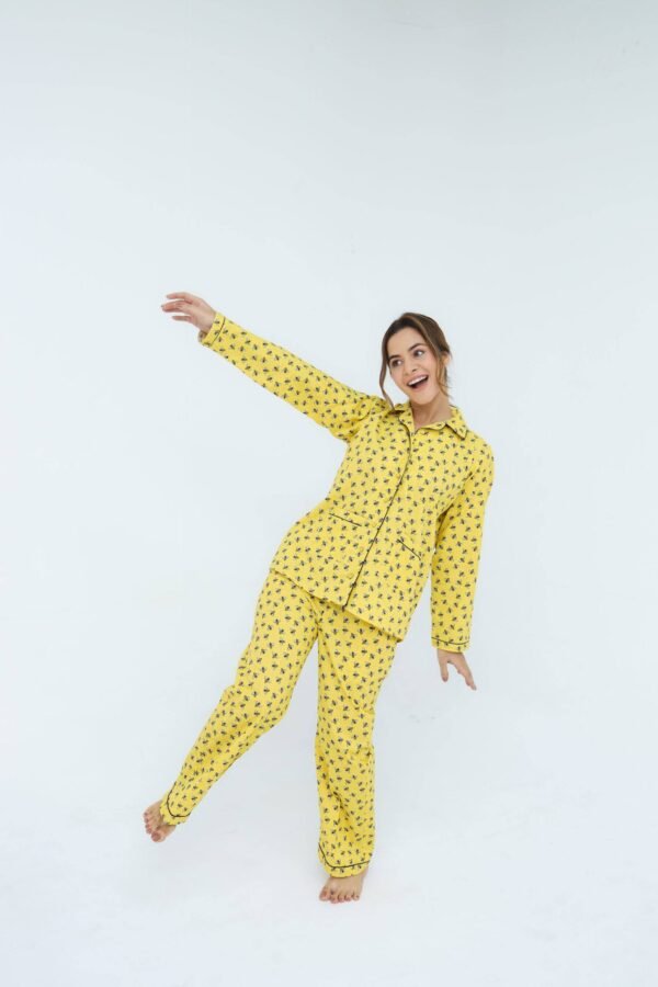 Yellow Winter Cotton Bee Printed PJ Set for Women