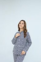 Black White Cotton Tile Printed PJ Set for Women