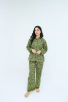 Green Winter Cotton Circle Printed PJ Set for Women