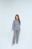 Black White Cotton Tile Printed PJ Set for Women