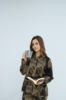 Black Soft Cotton Chervon Printed PJ Set for Women