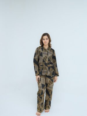 Black Soft Cotton Chervon Printed PJ Set for Women