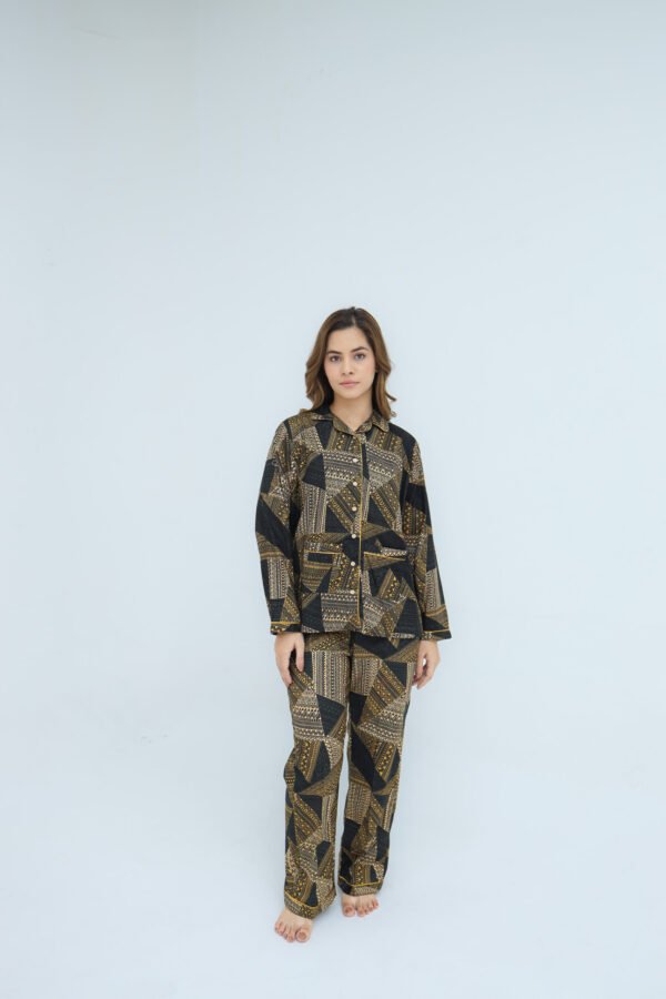 Black Soft Cotton Chervon Printed PJ Set for Women