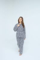 Black White Cotton Tile Printed PJ Set for Women