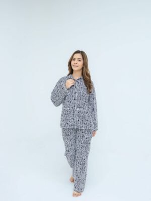 Black White Cotton Tile Printed PJ Set for Women