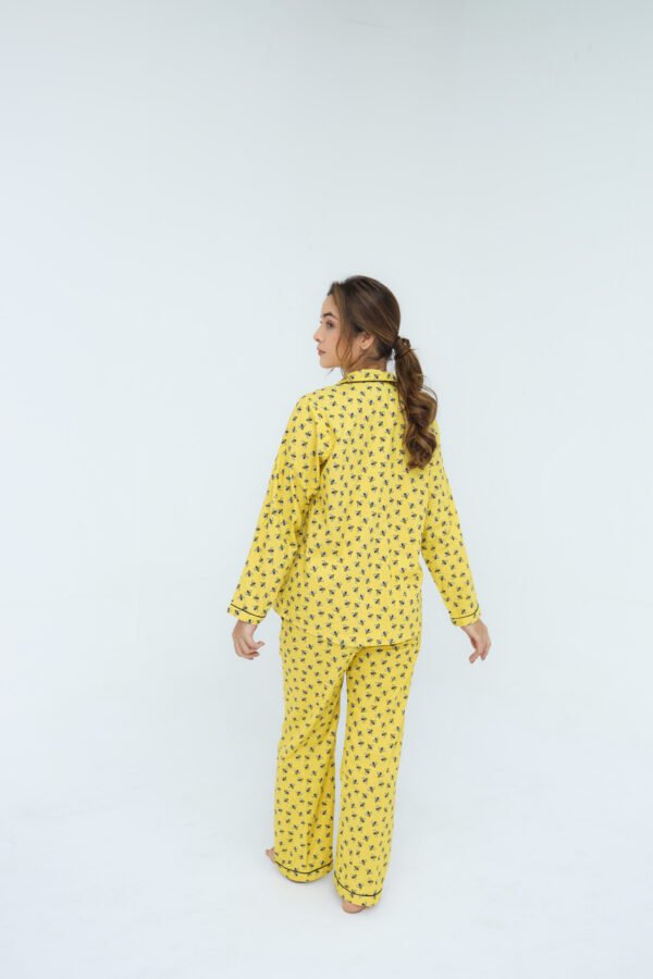 Yellow Winter Cotton Bee Printed PJ Set for Women