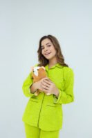 Lime Green Cotton Polka Dot Printed PJ Set for Women