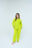 Lime Green Cotton Polka Dot Printed PJ Set for Women
