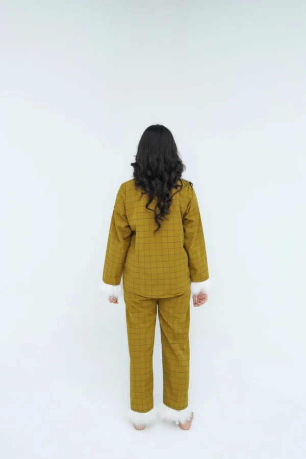 Luxury Mustard Cotton Check Printed Pj Set For Women