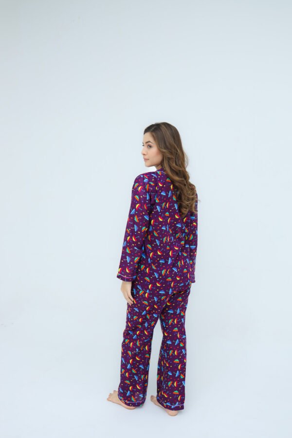 Deep Purple Winter Cotton Umbrella Printed PJ Set for Women