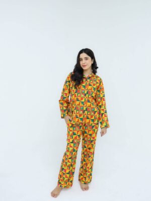 Multicolor Soft Cotton button box Printed PJ Set for Women