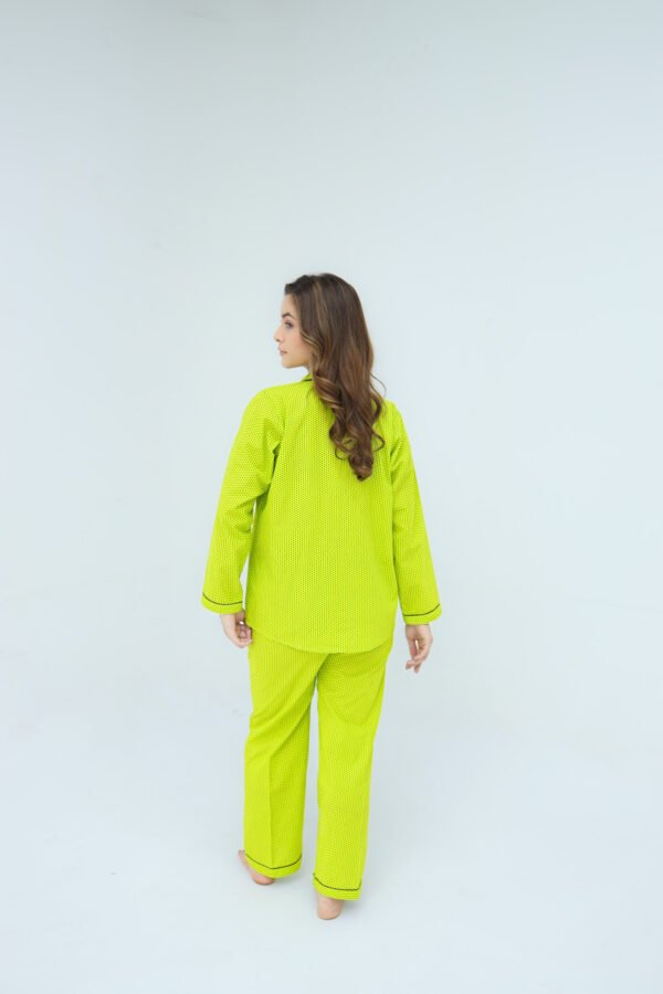 Lime Green Cotton Polka Dot Printed PJ Set for Women