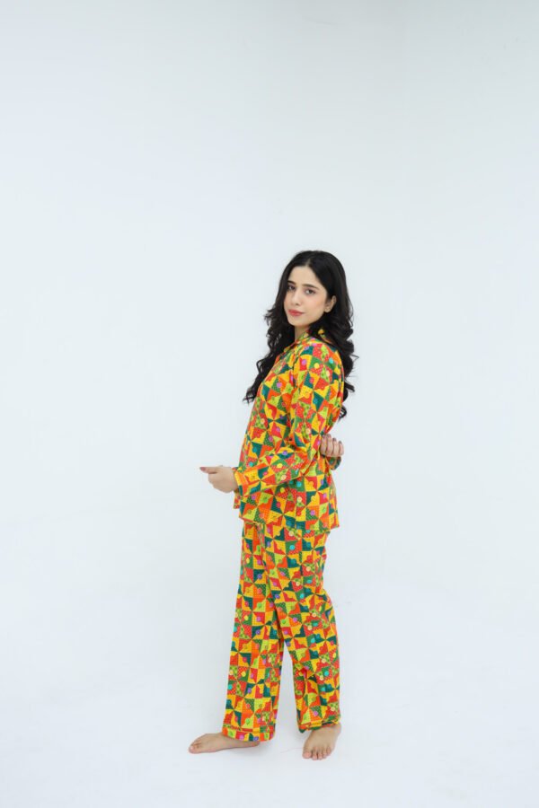 Multicolor Soft Cotton button box Printed PJ Set for Women