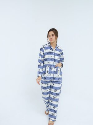Pink Winter Cotton Dot Printed PJ Set for Women