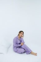 Lite Purple Winter Cotton Bee Printed PJ Set for Women