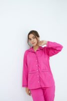 Bright Pink Cotton Dot Printed PJ Set for Women