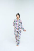 White Winter Cotton Toy Train Printed PJ Set for Women