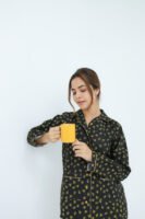 Black Winter Cotton Lady Bug Printed PJ Set for Women