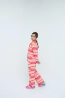 Pinky Winter Cotton Peach Sky Printed Pj Set For Women