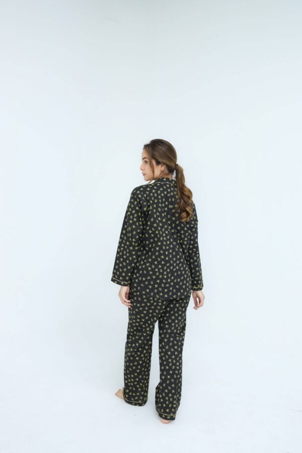 Black Winter Cotton Lady Bug Printed PJ Set for Women