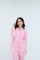 Baby Pink Cotton Lattic Printed PJ Set for Women