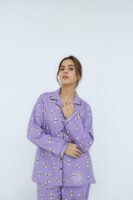 Lite Purple Winter Cotton Bee Printed PJ Set for Women