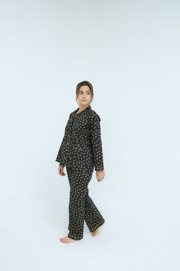 Black Winter Cotton Lady Bug Printed PJ Set for Women