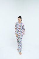 White Winter Cotton Toy Train Printed PJ Set for Women