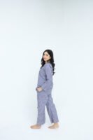 Blue White Cotton Narrow Stripes Printed Robe for Women