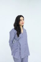 Blue White Cotton Narrow Stripes Printed Robe for Women