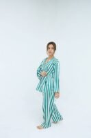 Green Silk Wide Stripes Printed Robe for Women