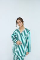 Green Silk Wide Stripes Printed Robe for Women
