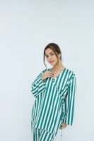 Green Silk Wide Stripes Printed Robe for Women